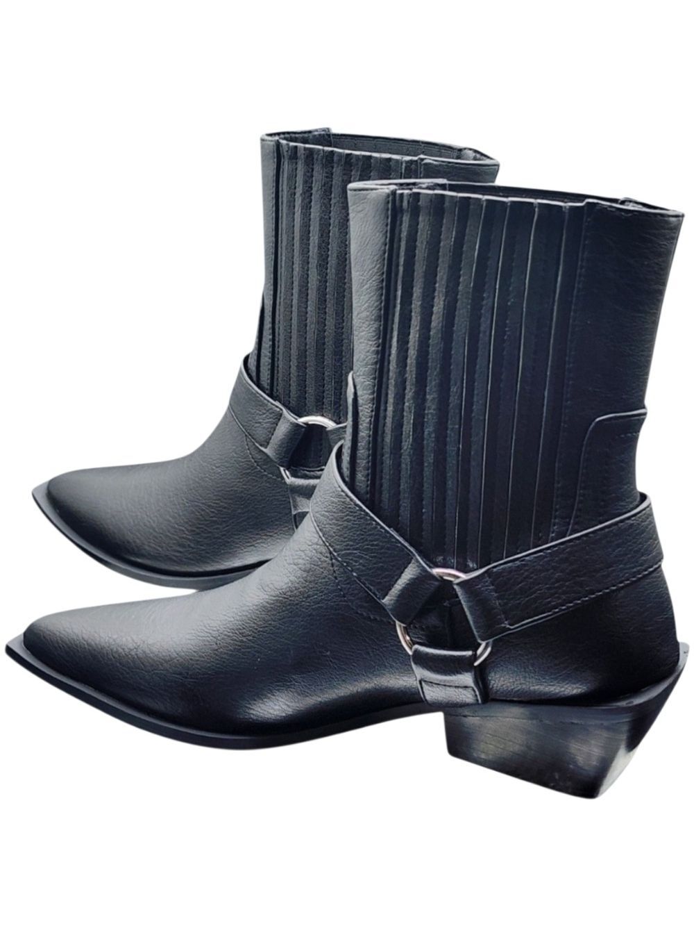 NWOT Billini Ledger Black Harness Ankle Boots Size 6 Western Pointed Toe